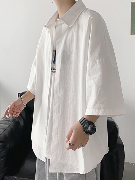 [리퍼브]데일리 컬러 루즈핏 8부 셔츠 - 99스트릿